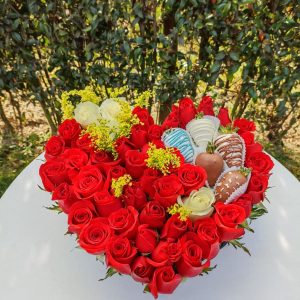 Corazón, fresas con chocolate