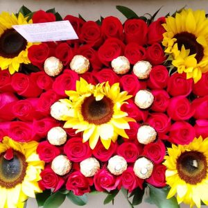 Cuadro girasoles, rosas y ferrero por 12